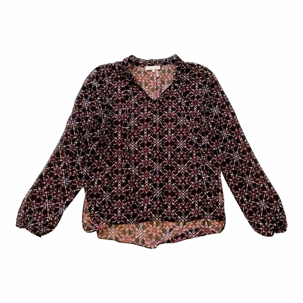 EUC 1.State Womens Medium Purple Floral Long Sleeve Blouse Shirt